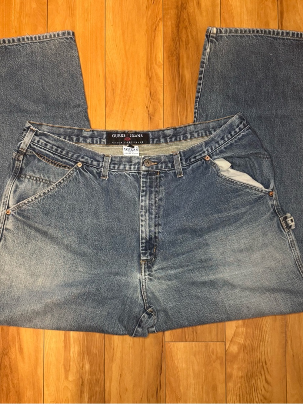 Vintage guess denim carpenter jeans baggy wide leg skater 90s USA made 42x32